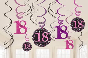 18 jaar hangdecoratie swirls mix pink