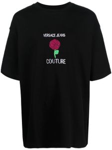 Versace Jeans Couture t-shirt en coton à fleurs brodées - Noir