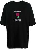 Versace Jeans Couture t-shirt en coton à fleurs brodées - Noir