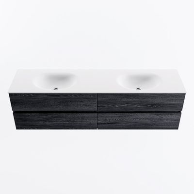 MONDIAZ VICA 180cm badmeubel onderkast Antracite 4 lades. Wastafel MOON dubbel 2 kraangaten, kleur Talc.