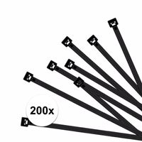 200x Kabelbinders zwart 100 x 2,5 mm