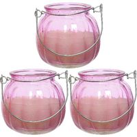 3x citronella kaarsen in glas - 15 branduren - D8 x H8 cm - roze - thumbnail