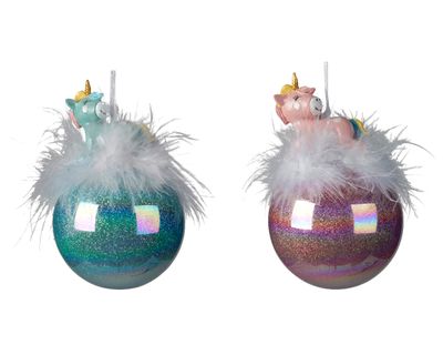 Kerstbal glas eenhoorn d8 cm assorti - Decoris