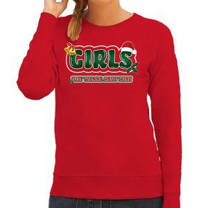 Foute kersttrui/sweater voor dames - girls just wanna have wine - rood - wijn