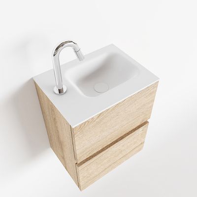 Toiletmeubel Mondiaz Ada | 40 cm | Meubelkleur Washed oak | Lex wastafel Talc Links | 1 kraangat