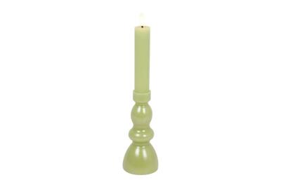 Countryfield kandelaar en ledkaars D 7,5 x H 28 cm groen