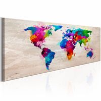 Schilderij - Kleurrijke Wereld - Wereldkaart  , multi kleur