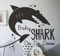 Muurstickers tekst Baby shark silhouet