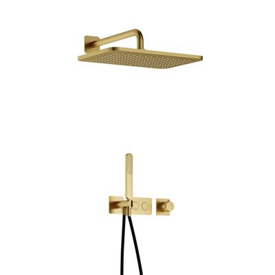 Hotbath Gal - GL106 - Inbouw Regendoucheset - Geborsteld Messing PVD - Thermostatisch - Wandarm 35 cm - Hoofddouche 270x400 mm - Staafhanddouche - met GL106