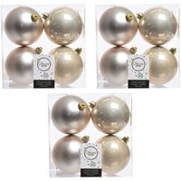 12x Kunststof kerstballen glanzend/mat Licht parel/champagne 10 cm kerstboom versiering/decoratie - Kerstbal - thumbnail