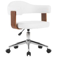 Kantoorstoel draaibaar gebogen hout en kunstleer wit - thumbnail