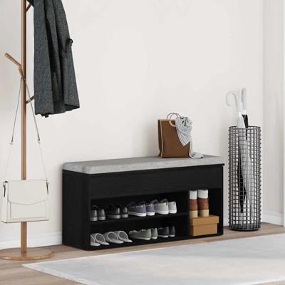 Schoenenbank 102x30,5x45 cm spaanplaat zwart eikenkleurig