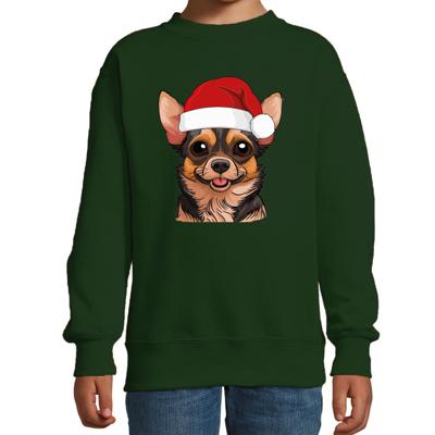 Kersttrui / sweater honden - kinderen - Chihuahua - groen - kerstmuts - Kerstmis