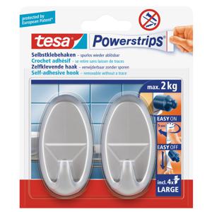 Tesa Powerstrips - 2x stuks - mat chroom - haken ovaal large