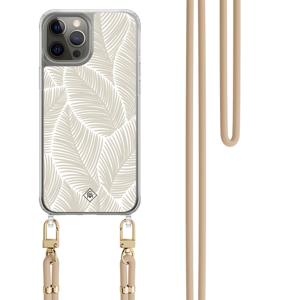 iPhone 12 (Pro) hoesje met beige koord - Palm leaves beige