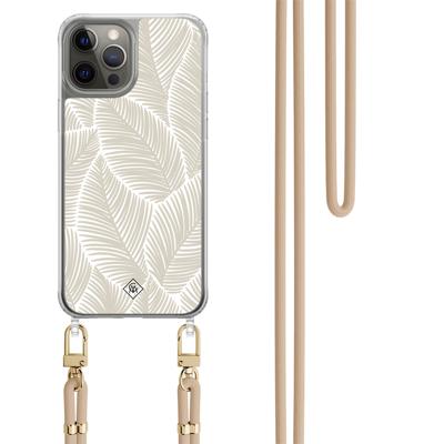 iPhone 12 (Pro) hoesje met beige koord - Palm leaves beige