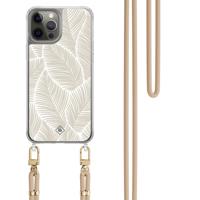 iPhone 12 (Pro) hoesje met beige koord - Palm leaves beige