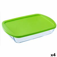 Rechthoekige lunchbox met deksel Pyrex Cook & store Transparant Siliconen Glas (4,5 L) (4 Stuks)
