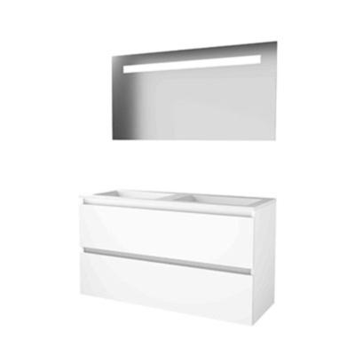 Basic-Line Economic 46 Badkamermeubelset - 120 x 46 cm - Greeploos - 2 Lades - Acryl Wastafel - Zonder Kraangat - Spiegel met LED Verlichting - Ice White