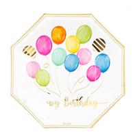 Feestbordjes - verjaardag - 8x - ballonen thema - 8-hoekig - papier/karton - 24 cm