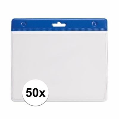 Multipack van 50x stuks Badgehouders - blauw - 11,5 x 9,5 cm - voor aan een lanyard of keycord