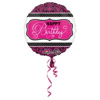 Folieballon Zwart/Roze Print Happy Birthday - 45cm