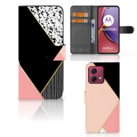 Motorola Moto G84 Book Case Zwart Roze Vormen