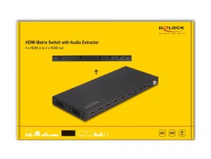 Delock 66454 HDMI-matrixschakelaar 4 x HDMI in naar 2 x HDMI uit 4K 60 Hz met audio-extractor