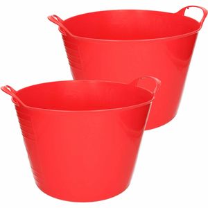 Flexibele emmer - 2x - rood - 15 liter - kunststof - 35 x 29 cm - Wasmanden