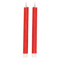 Magic Flame Dinerkaarsen - LED - 2x stuks - rood - 25 cm - met glitters