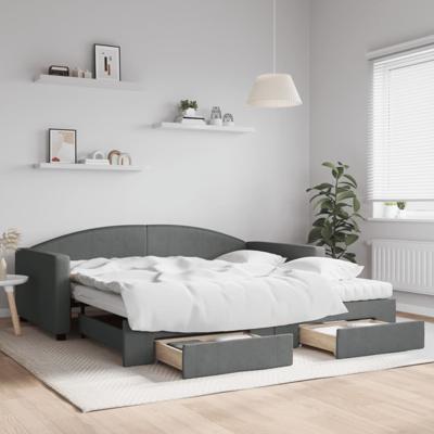 Slaapbank onderschuifbed en lades 100x200 cm stof donkergrijs
