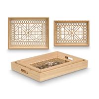 Set van trays Gift Decor Bruin Transparant Hout Glas Vierkant 2 Onderdelen