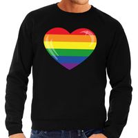 Gay pride regenboog hart sweater zwart voor heren - thumbnail