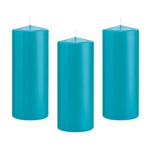 Cilinderkaars/stompkaars - 10x - turquoise - 8 x 20 cm - 119 branduren