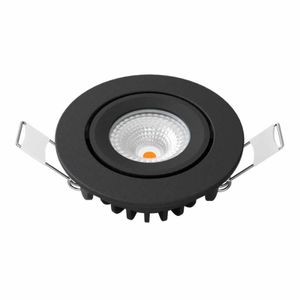 LED inbouwspot zwart 450 lumen 5W 2700K breedstralend 60° 26mm hoog diameter 62mm kantelbaar IP54