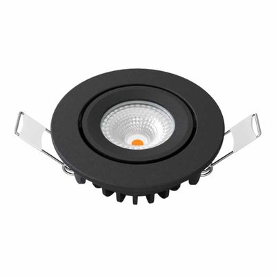 LED inbouwspot zwart 450 lumen 5W 2700K breedstralend 60° 26mm hoog diameter 62mm kantelbaar IP54