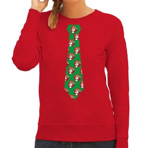 Stropdas Kersttrui/kerst sweater kerstman met bier rood voor dames