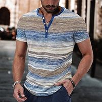 Voor heren Henley-shirt T-shirt Effen Geleidelijk Henley Straat Vakantie Korte Mouw Kleding Modieus Ontwerper Basic Lightinthebox