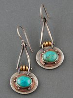 Ethnic Oval Turquoise Two-Tone Earrings - thumbnail