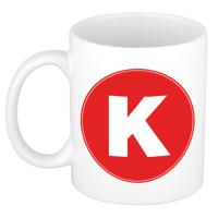 Koffie mok met de letter K - beker - rood - eerste letter van een voornaam - wit - 300 ml