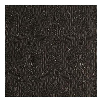 Servetten Luxe - 15x stuks - 40 x 40 cm - zwart - barok patroon - 3 laags