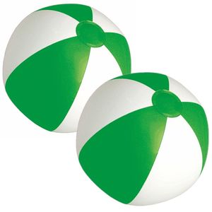 2x stuks opblaasbare zwembad strandballen plastic groen/wit 28 cm