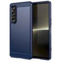 Sony Xperia 1 VI Geborsteld TPU Hoesje - Koolstofvezel - Blauw - thumbnail