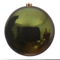 Decoris Kerstbal - donkergroen - groot - 14 cm - kunststof - glans - thumbnail