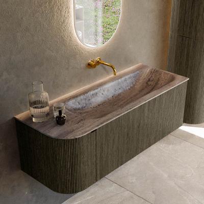 Badmeubel Mondiaz Kurve-Dlux | 125 cm | Meubelkleur Shadow | Wastafelkleur Oza | Solid surface | Wasbak rechter zijde spoelbak | Zonder kraangat(en)