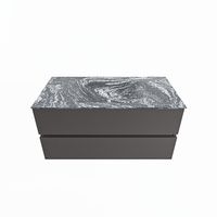 MONDIAZ VICA-DLUX 100cm badmeubel onderkast Dark grey 2 lades. Inbouw wastafel CLOUD midden 1 kraangat, kleur Lava. - thumbnail