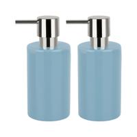 Luxe zeeppompje/dispenser Sienna - 2x - glans lichtblauw - porselein - 16 x 7 cm - 300 ml