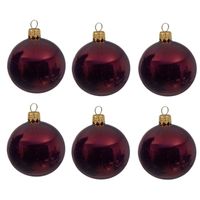 6x Donkerrode glazen kerstballen 6 cm glans