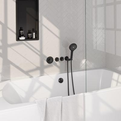 BRAUER Stripe Thermostatische Badkraan - SET 02 - inbouw - badvulcombinatie - 3-standen handdouche - doucheslang - wandaansluitbocht - mat zwart 5-S-360