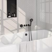 BRAUER Stripe Thermostatische Badkraan - SET 02 - inbouw - badvulcombinatie - 3-standen handdouche - doucheslang - wandaansluitbocht - mat zwart 5-S-360